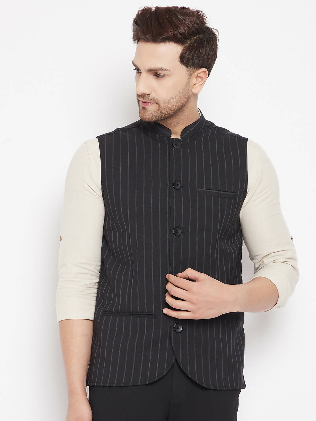 Even Apparels Black Merino Men Woven Nehru Jacket - Distacart