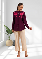 Joban Fashion Wine Silk Embroidered Readymade Tunic - Distacart