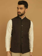 Even Apparels Pure Wool Nehru Jacket - Brown