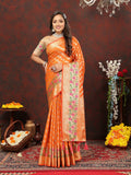 Lorenvalley Fashion Orange Soft Silk Woven Design with Zari Weaving Leheriya Design Saree