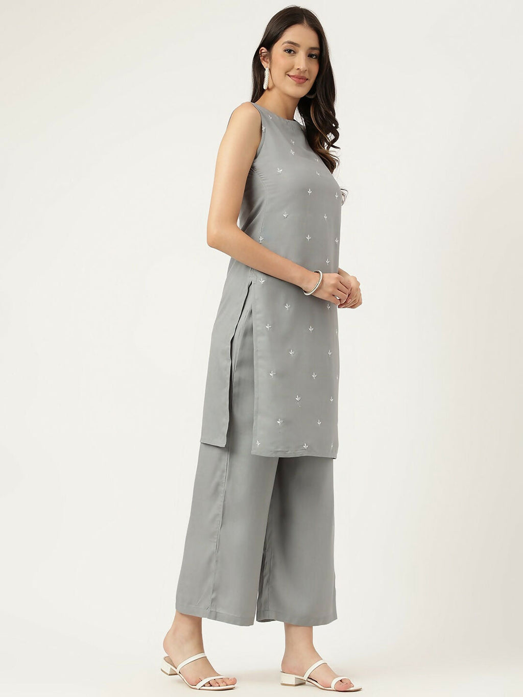 Joban Fashion Grey Rayon and Embroidered Work Straight Kurta Bottom Set