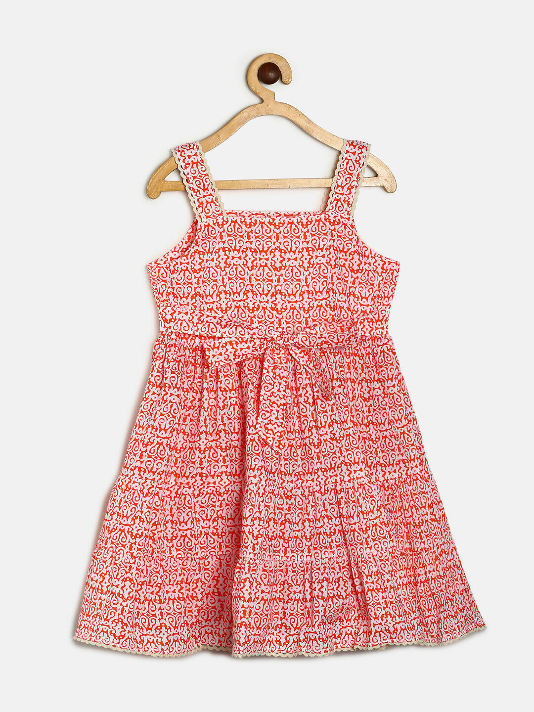 Manet Girls Cotton Layer Frock Printed - Orange