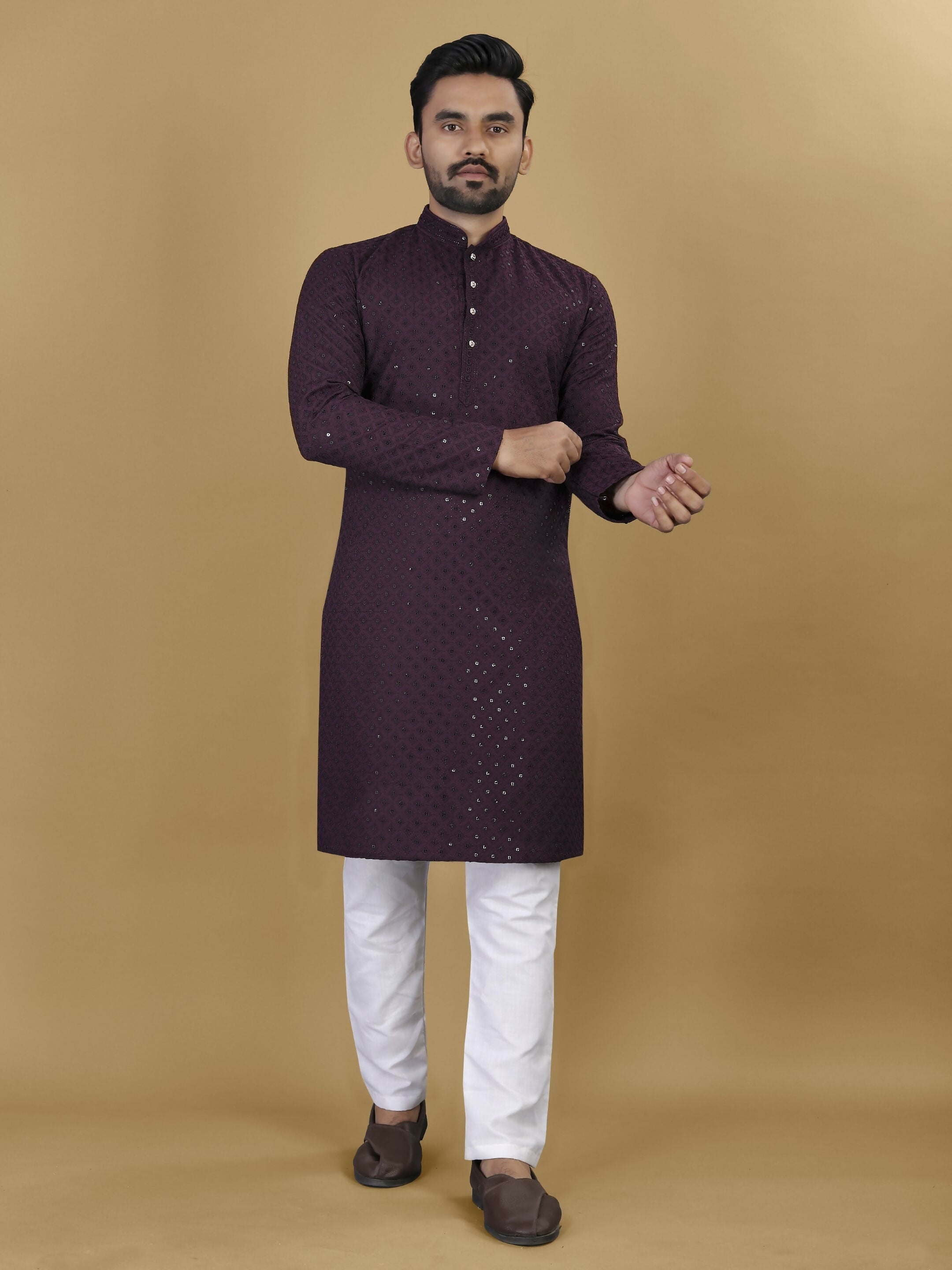 Anaita Purple Embroidered Rayon Straight Kurta
