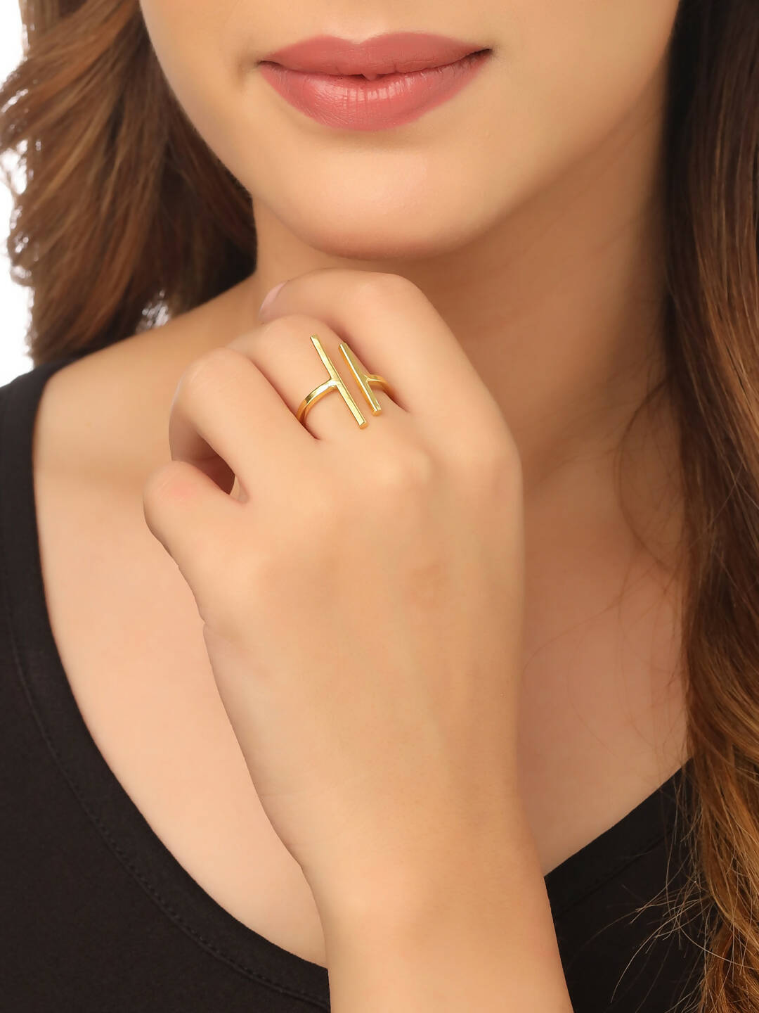 NVR Women's Western Gold-Polished Ajustable Finger Ring