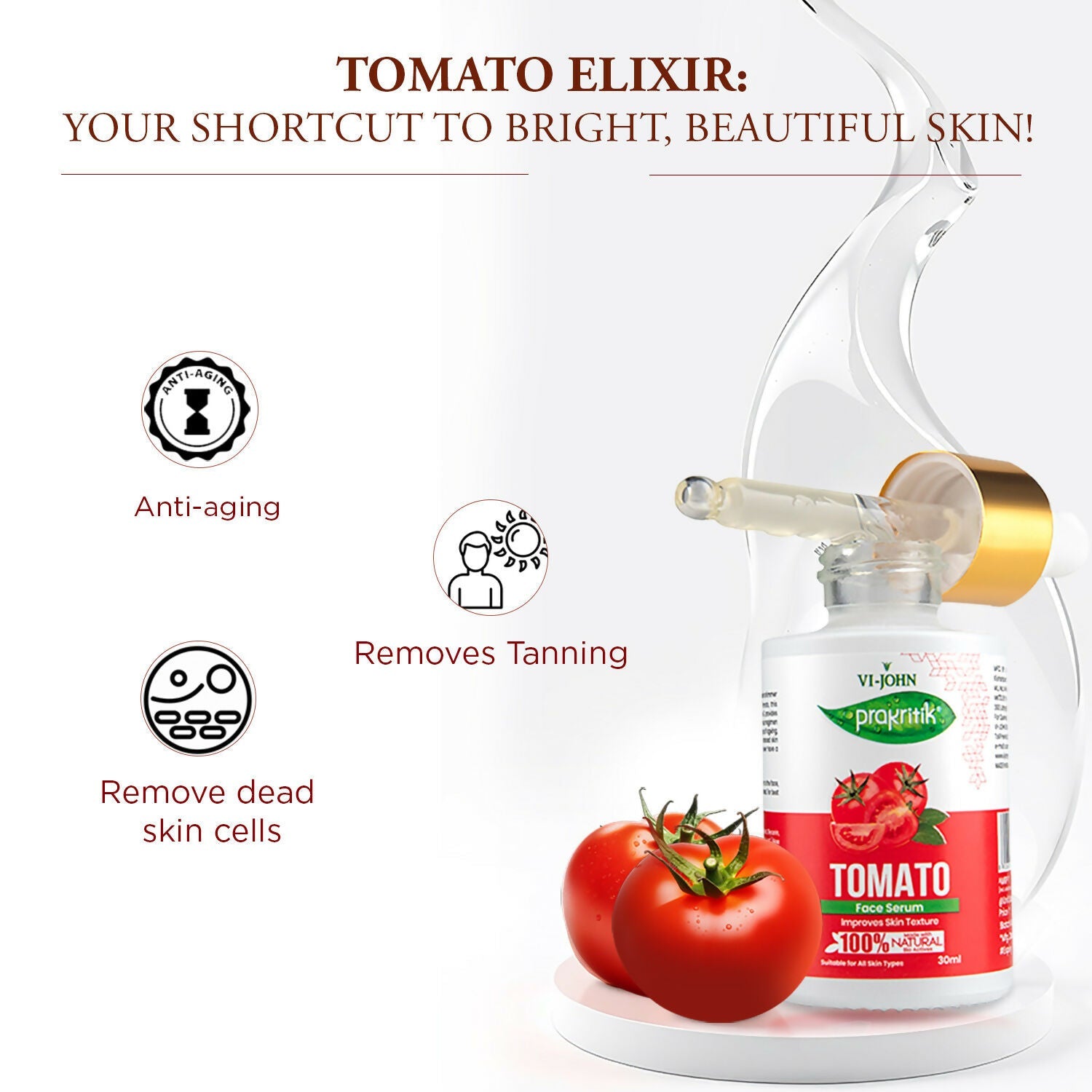 VI-JOHN Prakritik Tomato Face Serum, Moisturizes & Hydrates, Made With 100% Natural Bio Actives - Distacart