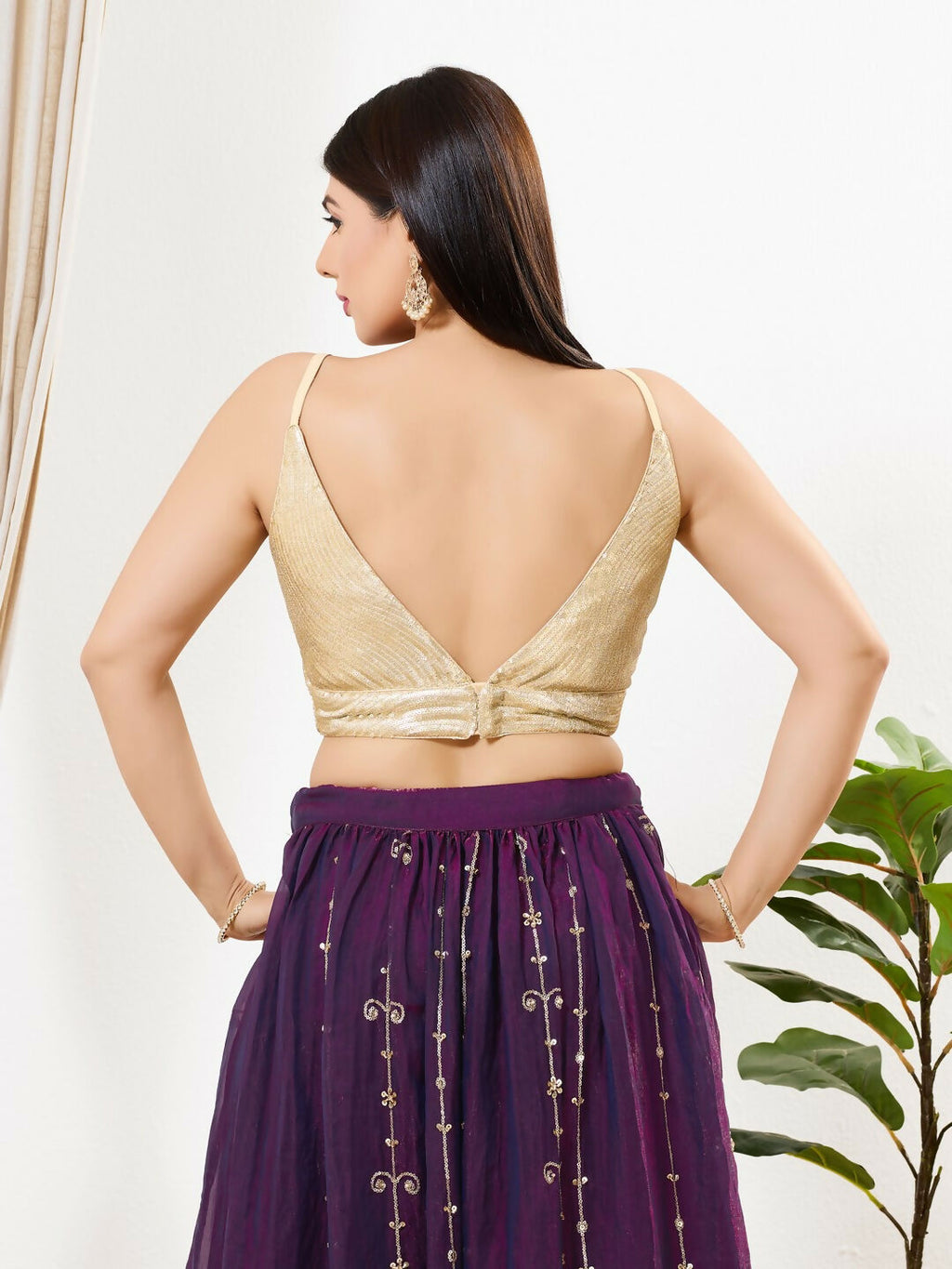 Joban Fashion Antique Gold Sequins Padded Blouse With V Neck Sleeveless - Distacart