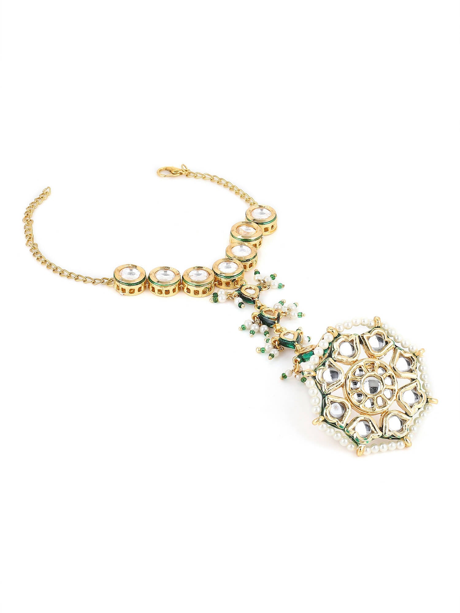 Women's Gold-Toned White Brass Kundan Gold-Plated Link Bracelet - Ruby Raang - Distacart