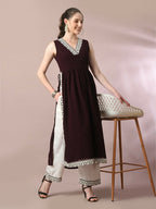 Myshka Women's Coffee Brown Solid Georgette Anarkali Party Kurta Set