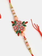 NVR Men Pink Floral Shape Stone-Studdded & Beaded Rakhi With Roli Chawal - Distacart