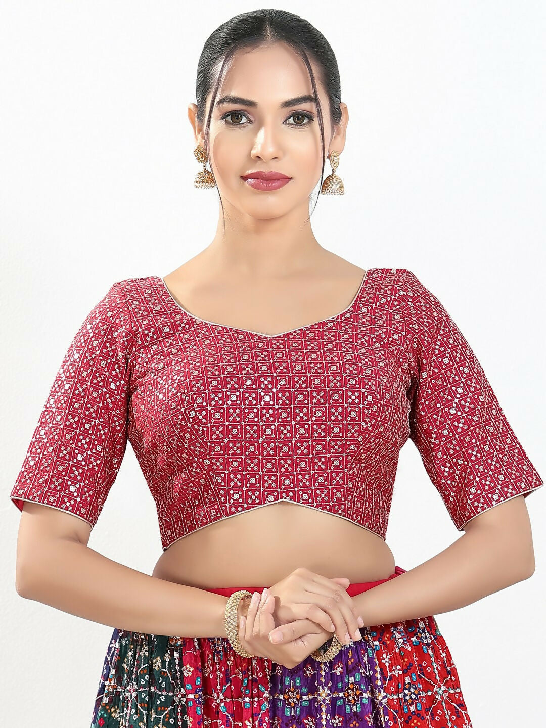 Joban Fashion Pink Silk Padded Blouse With Sweetheart Neck Elbow Sleeves - Distacart