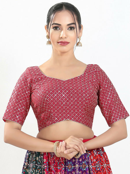 Joban Fashion Pink Silk Padded Blouse With Sweetheart Neck Elbow Sleeves