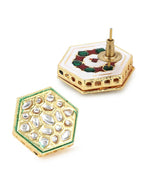 Gold-Toned White Kundan Contemporary Gold-Plated Studs Earrings - Ruby Raang - Distacart