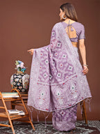 Shree Shyam Fashion Pankhuri Purple Linen Cotton Saree