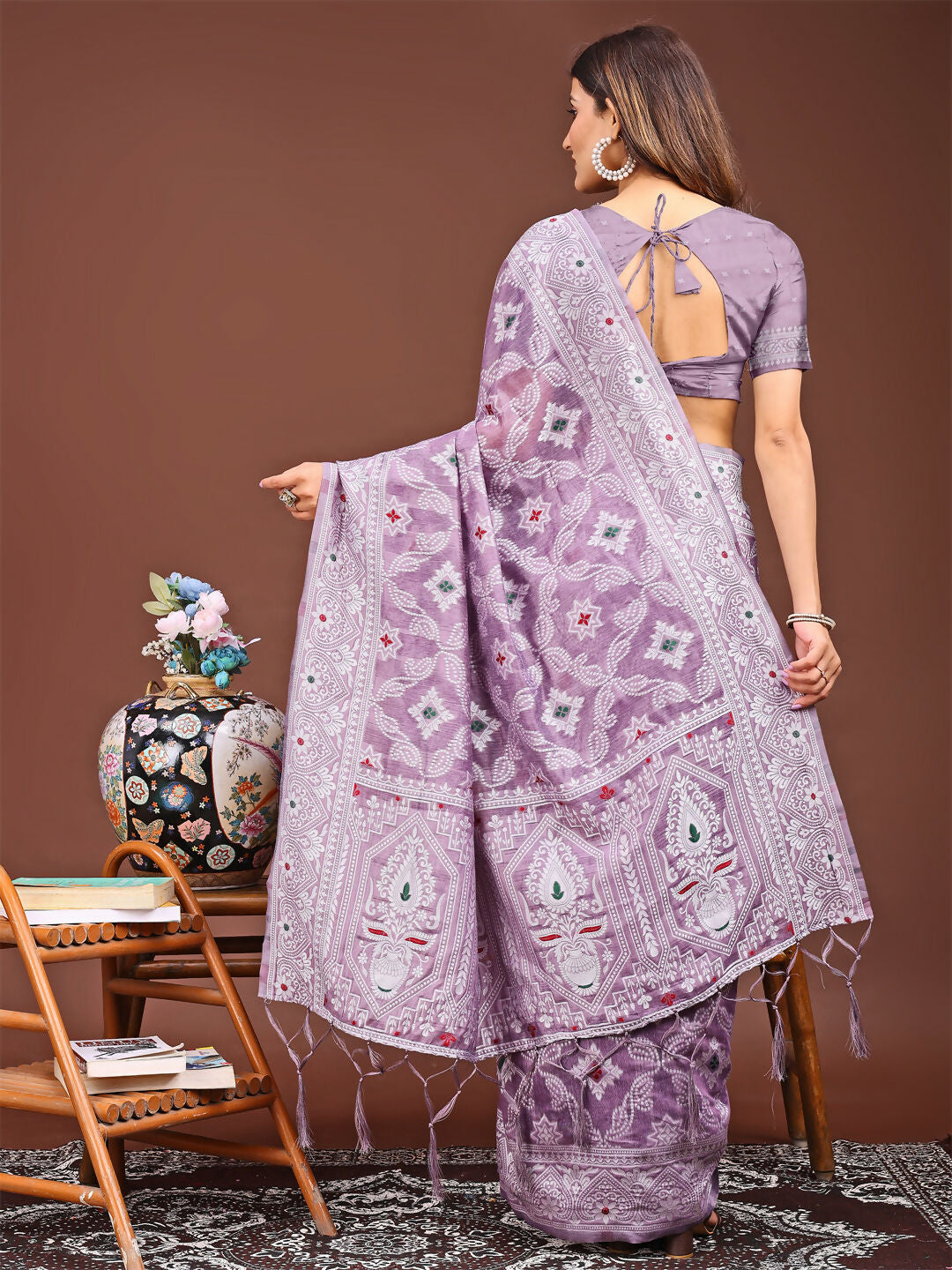 Shree Shyam Fashion Pankhuri Purple Linen Cotton Saree
