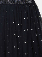 Ahalyaa Navy Blue Net Asymmetric Kids Top With Skirt For Girls