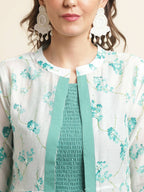 Light Blue Cotton Solid Flared Dress with Printed Shrug - Yukti - Distacart