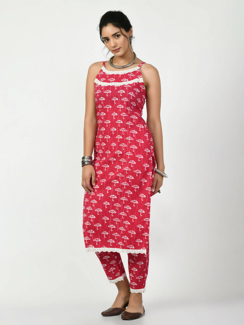 Myshka Women's Pink Straight Printed Kurta