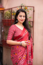 Red Silk Blend Ethnic Motifs Saree with Unstitched Blouse - A2M