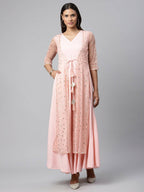 Ahalyaa Women Pink Crepe & Net Foil Print Dress - Distacart