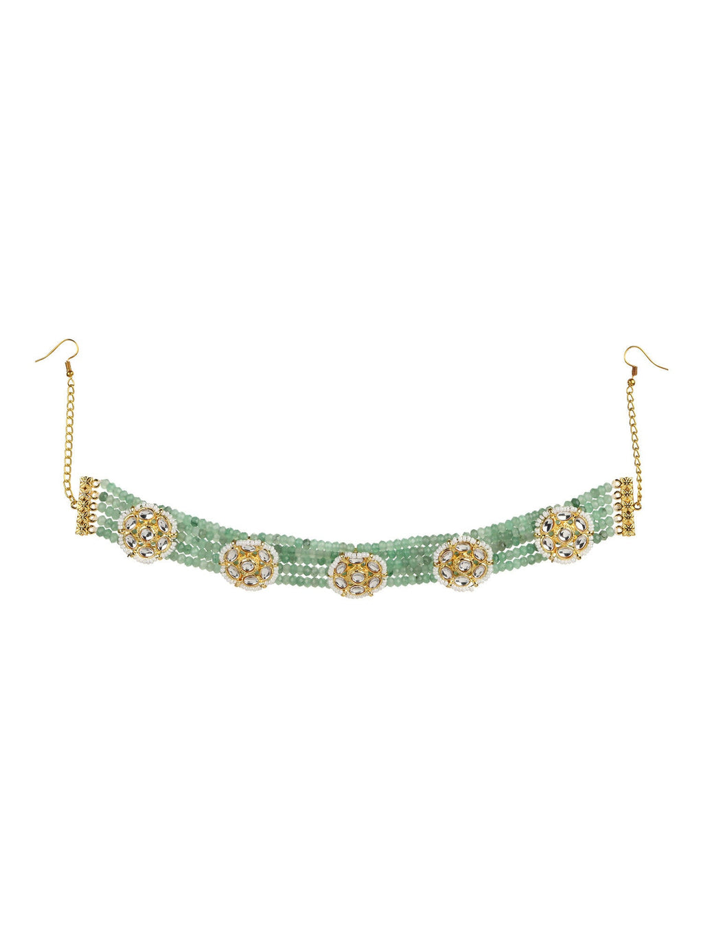 Gold-Plated Green Kundan Studded Headband - Ruby Raang - Distacart