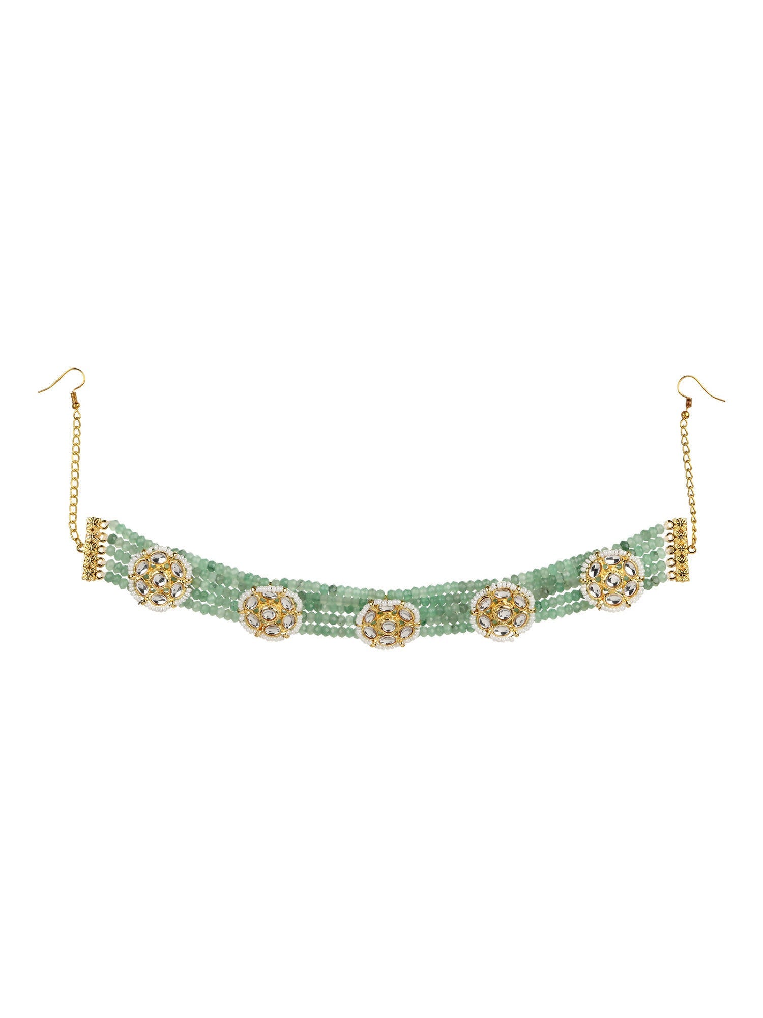 Gold-Plated Green Kundan Studded Headband - Ruby Raang - Distacart