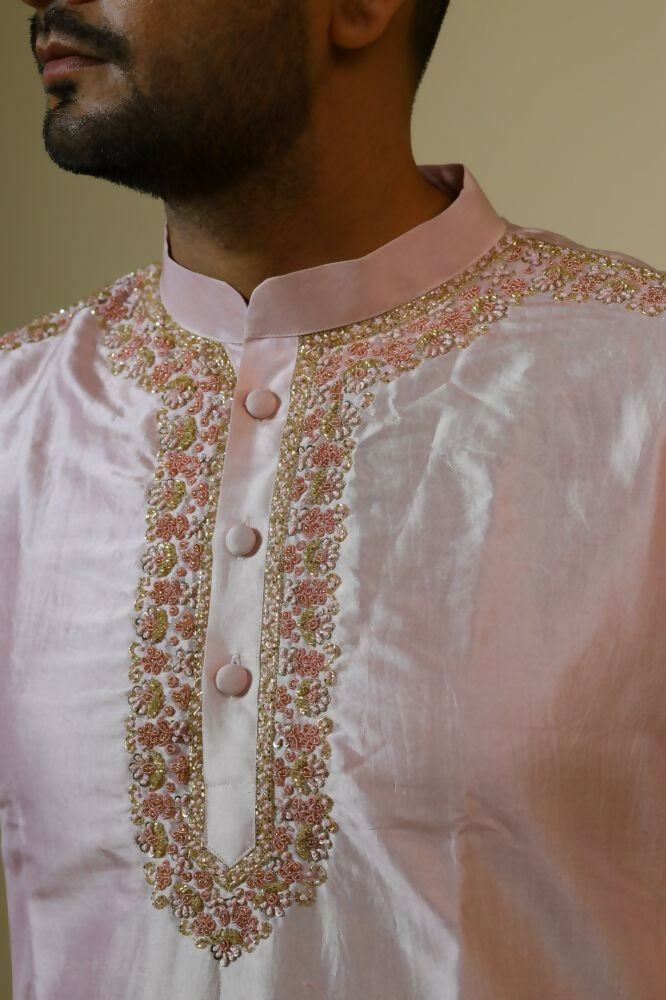 Light Coral Embroidered Collar Designer Kurta by Hilo Design