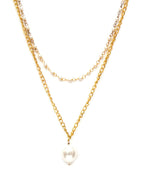 Layered Pearl and Gold Neckpiece with Emeralds (Gold) - Ruby Raang