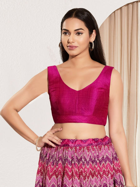 Joban Fashion Purple Mulberry Silk Padded Blouse With Round Neck Sleeveless