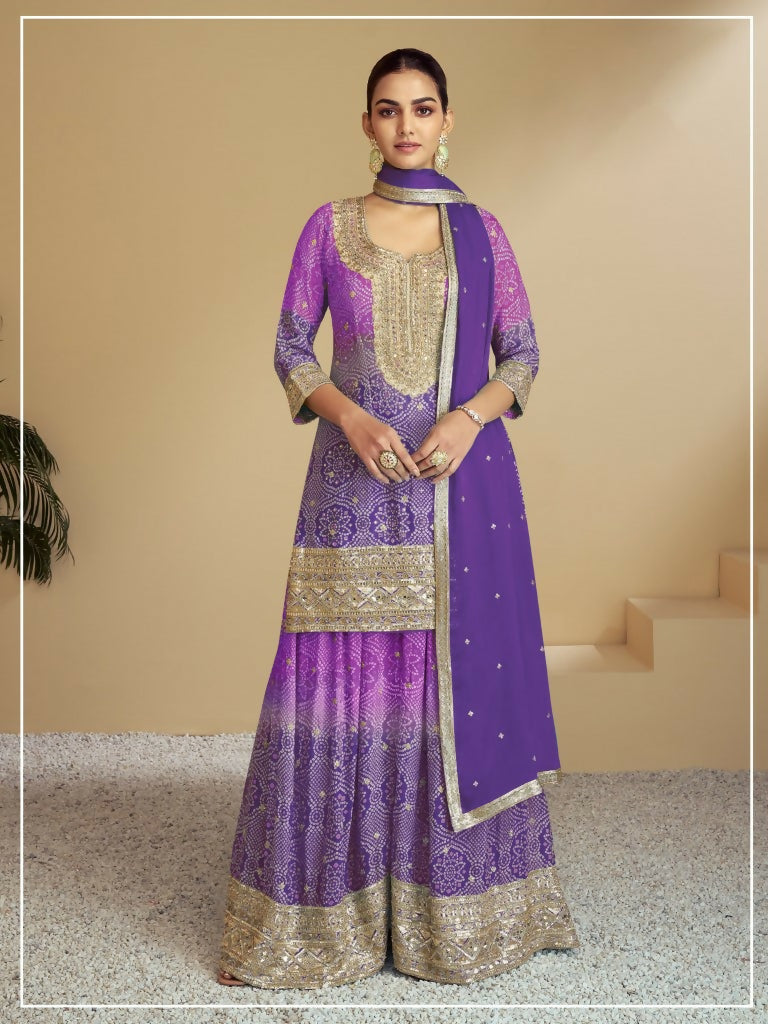 Vastranavya Bandhej Printed Chinon Chiffon Embroidered Sequins Pakistani Suit