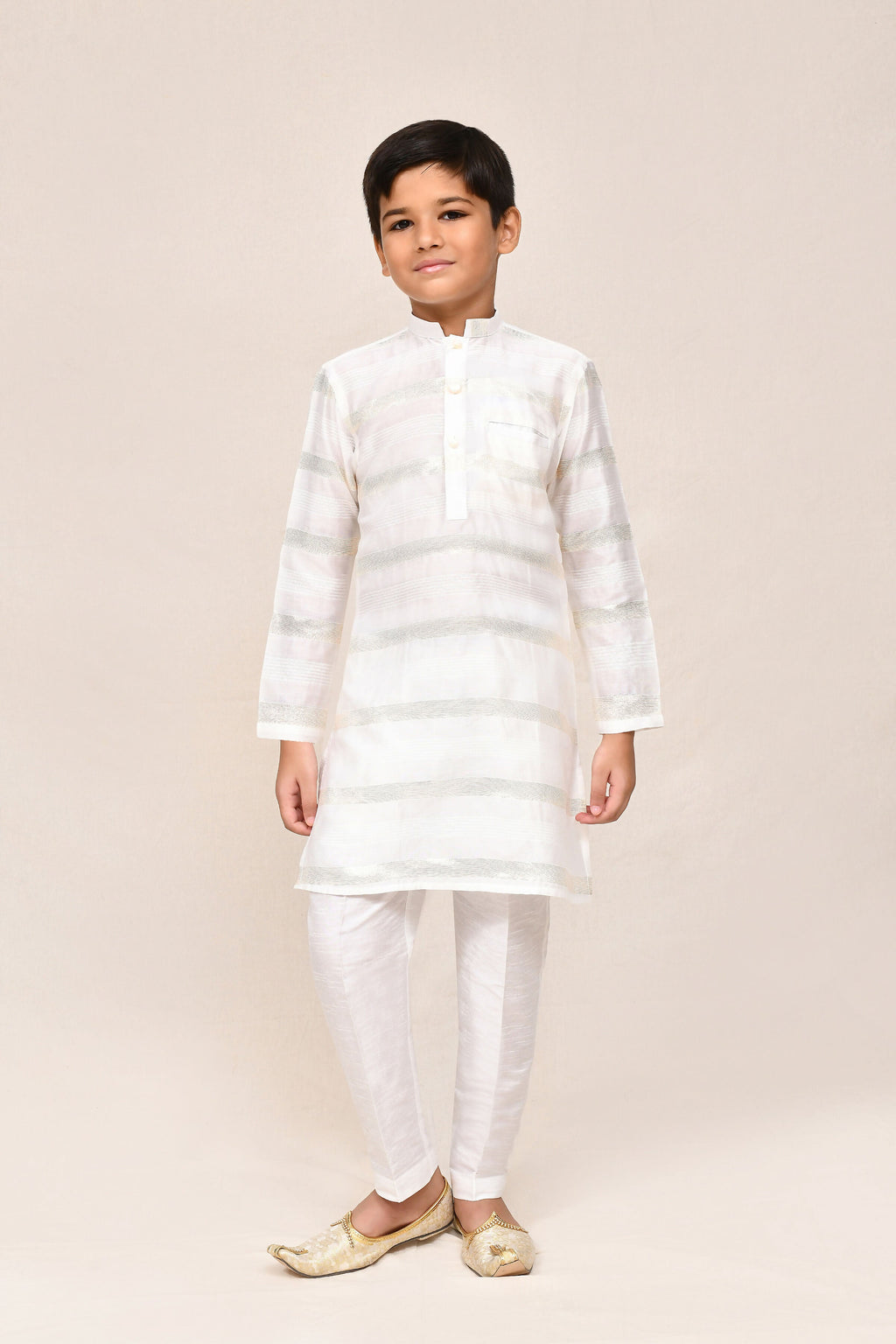 Joban Fashion Jacquard Silk Off White Kurta With Straight Fit Pant
