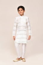 Joban Fashion Jacquard Silk Off White Kurta With Straight Fit Pant