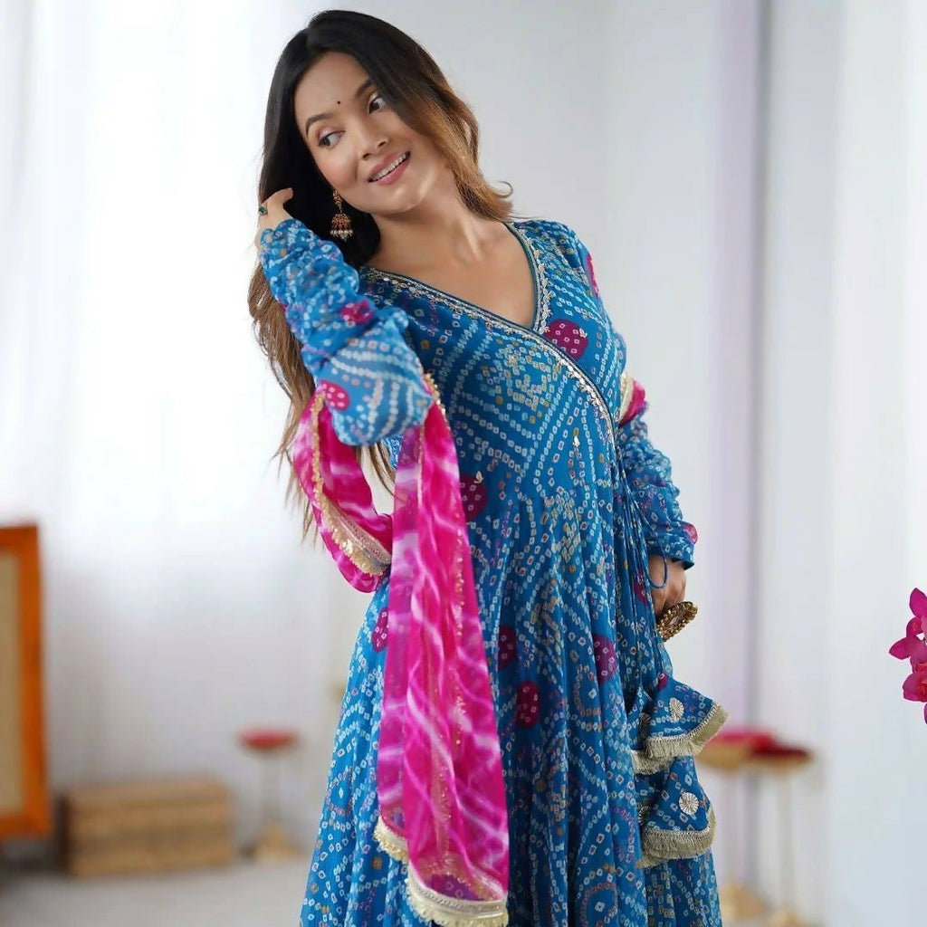 Teeya Creation Blue Faux Georgette Gown - Distacart