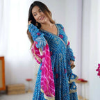 Teeya Creation Blue Faux Georgette Gown - Distacart