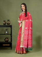 Lorenvalley Fashion Peach Patola Silk Woven Design Zari Meenakari Weaving Saree