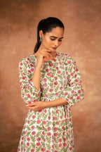 Joban Fashion Red Floral Hand Block Printed Cotton Kurta Pant Set - Distacart