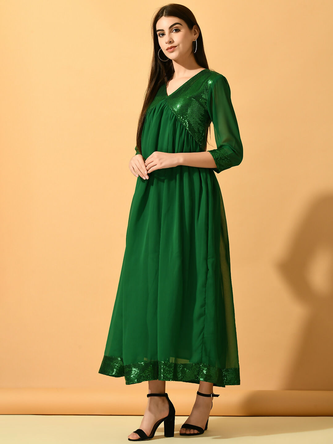 Myshka Women's Green Fit and Flare Party Dress - Distacart