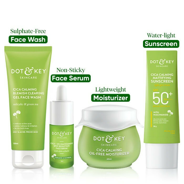 Dot & Key Cica + Niacinamide C + E CSMS (Cleanser, Serum, Moisturizer, Sunscreen) Routine for Oily & Acne Prone Skin - Distacart
