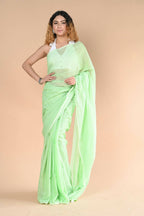 Very Much Indian Designer Pure Cotton Saree With All Over Linear Stripes - Fern Green - Distacart