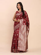 Shree Shyam Fashion Banarasi Silk Maroon Saree - Distacart