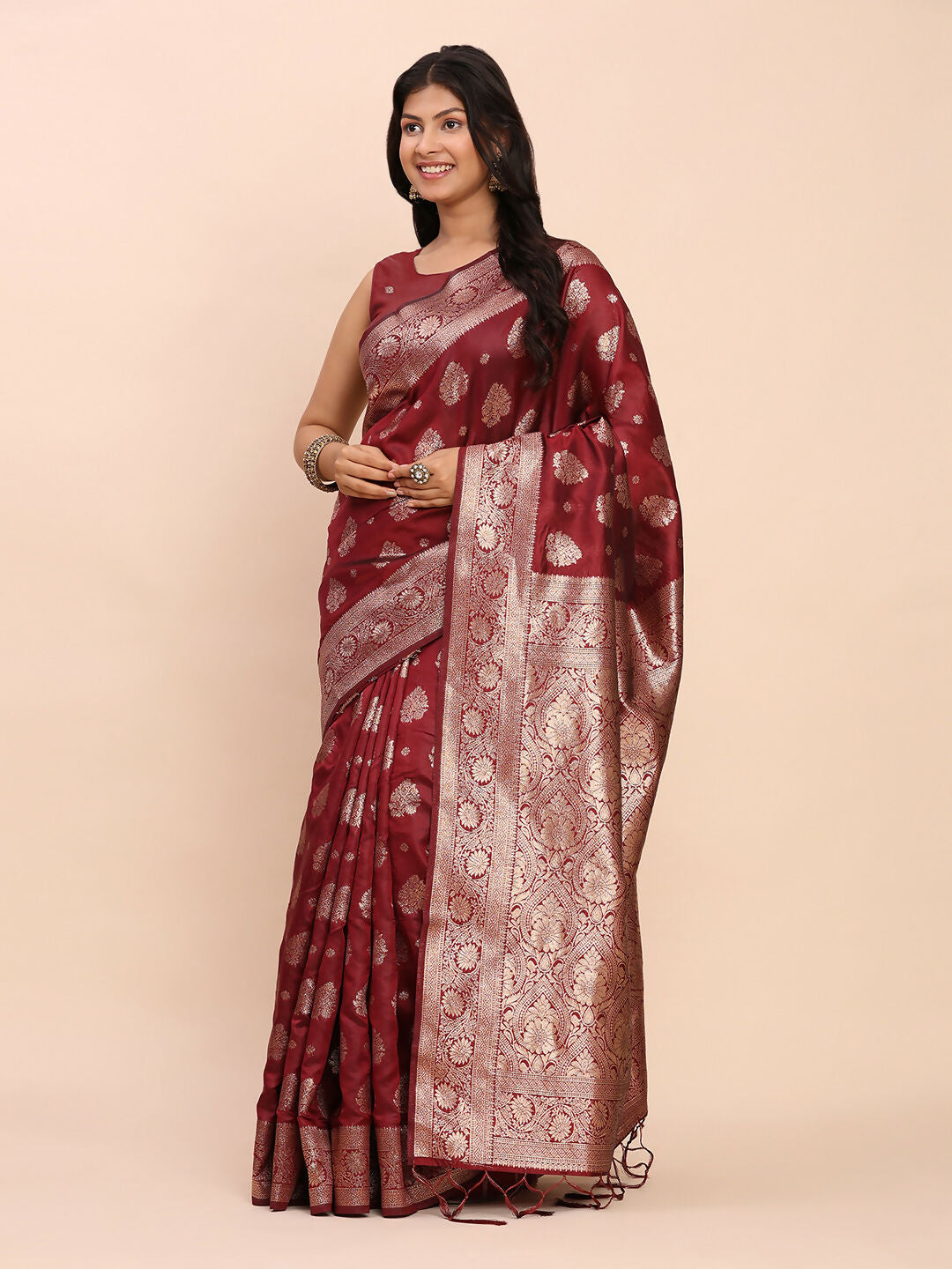 Shree Shyam Fashion Banarasi Silk Maroon Saree - Distacart