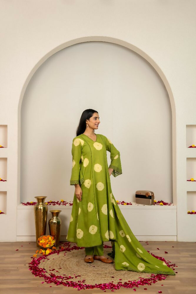 Joban Fashion Green Tie & Dye Cotton Suit Set - Distacart