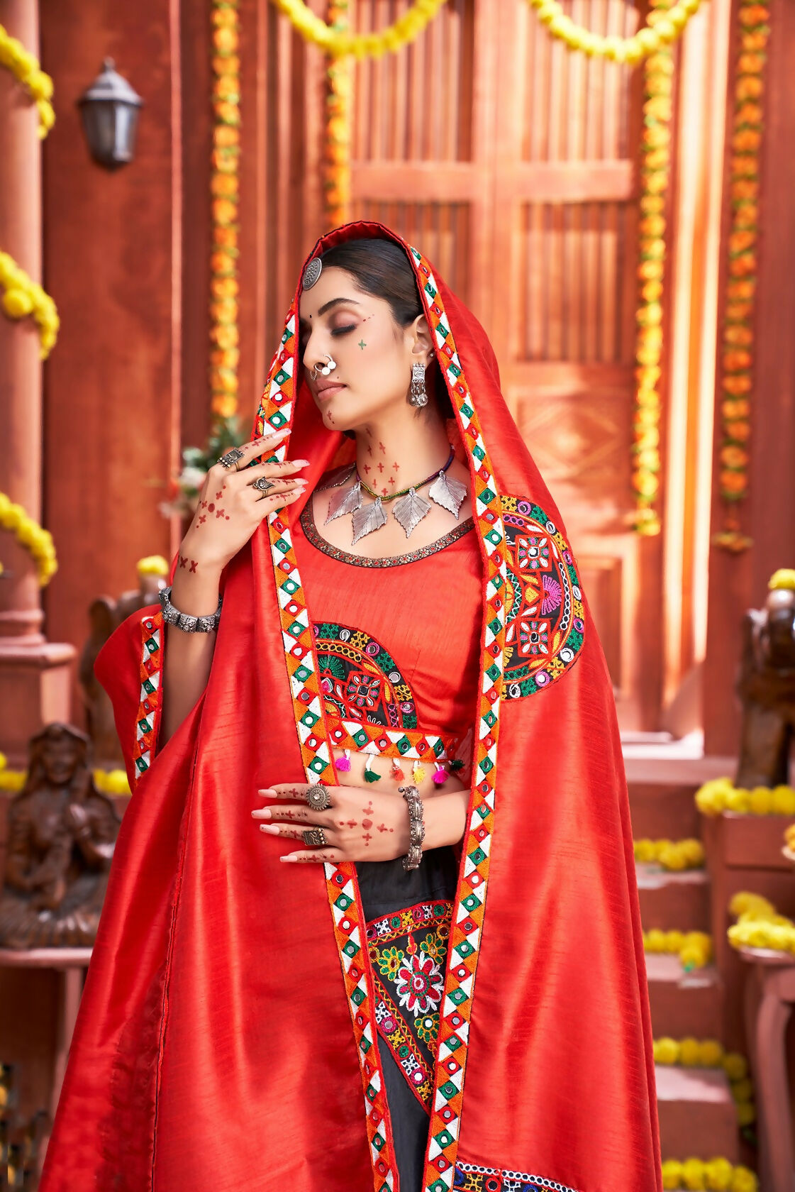 AI Fashion Black Art Silk Designer Navratri Lehenga Choli Collection