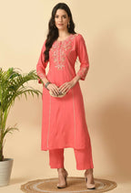 Joban Fashion Coral Cotton Rayon Kurta Set