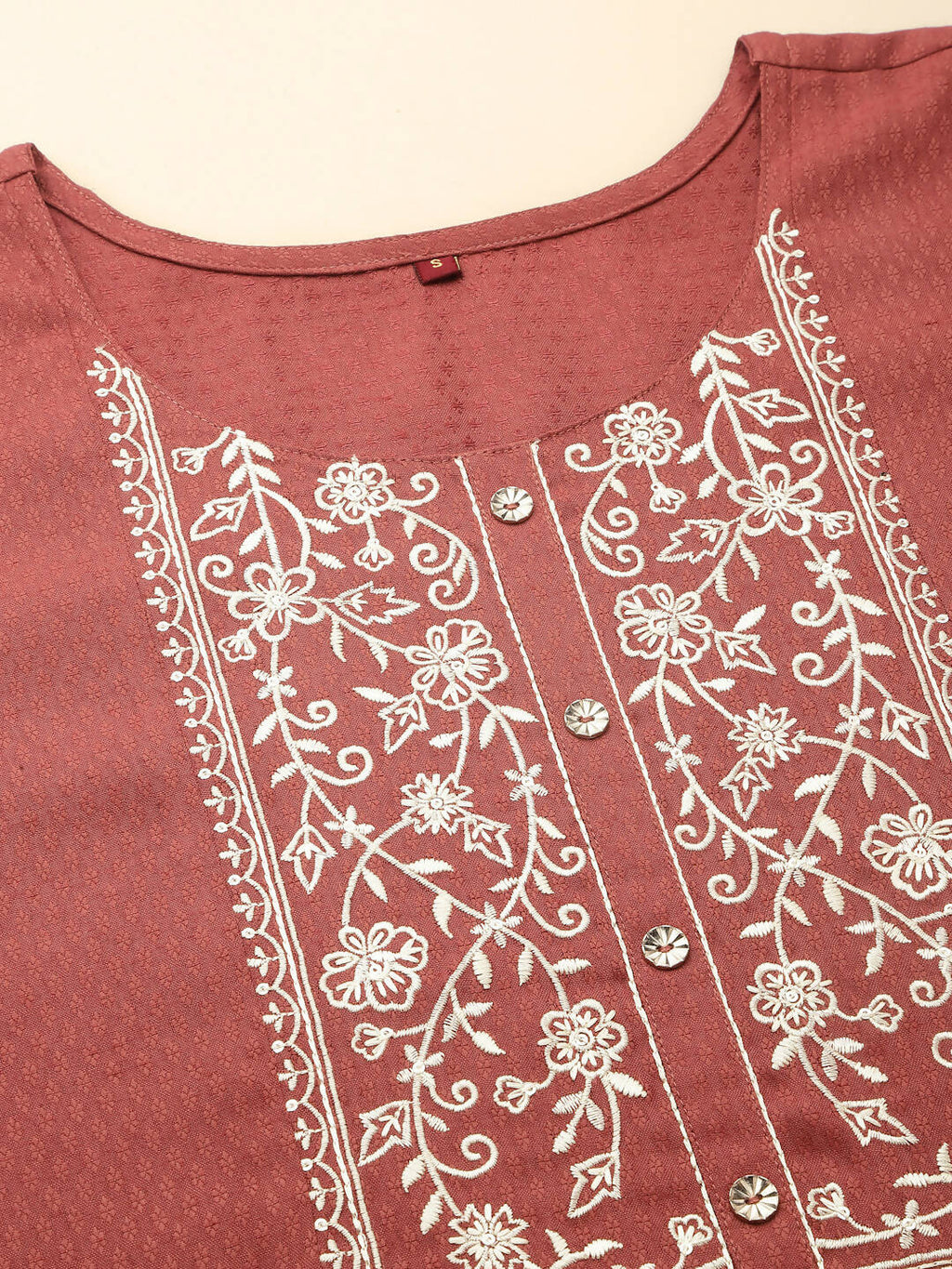 Brown Poly Rayon Floral Embroidered Top - Zeny