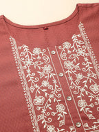 Brown Poly Rayon Floral Embroidered Top - Zeny