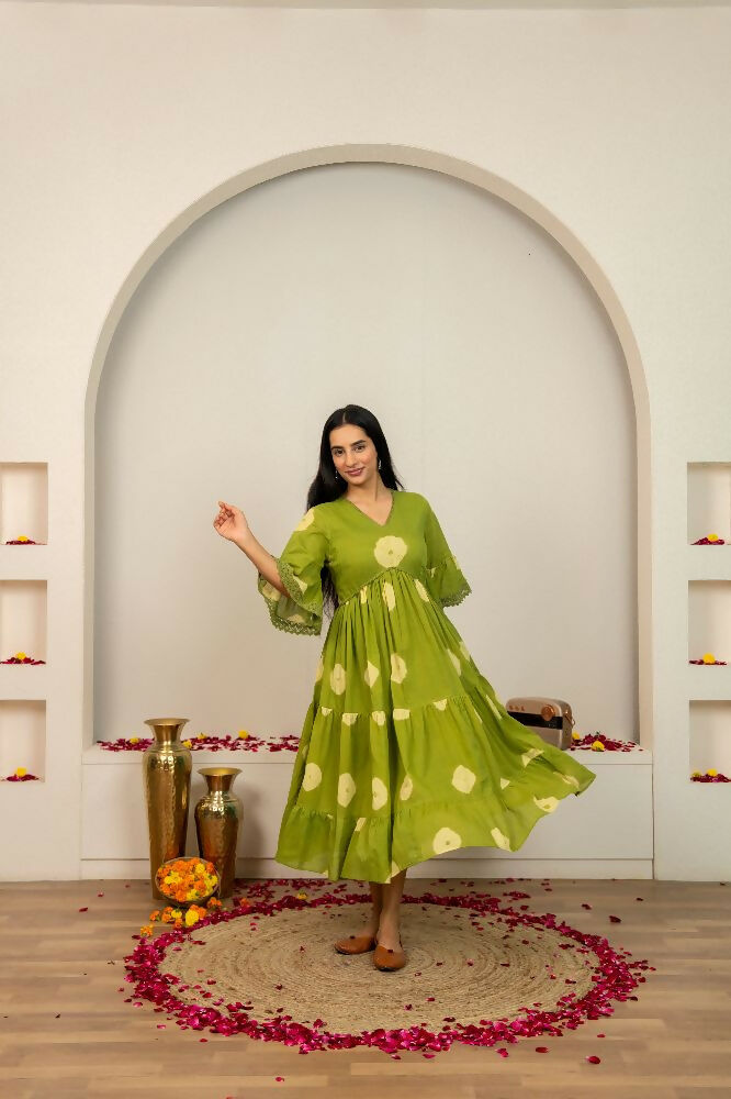 Joban Fashion Green Tie & Dye Cotton Dress - Distacart