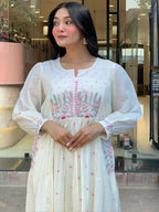 The52 White Women's Beautiful Cotton Fabric Thread Work Straight Kurta Pant and Dupatta Set - Distacart