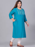 Sztori Women Printed Flared Sleeves Thread Work Kurta