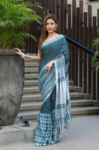 Beatitude Blue Cotton Tanchori Handloom Saree