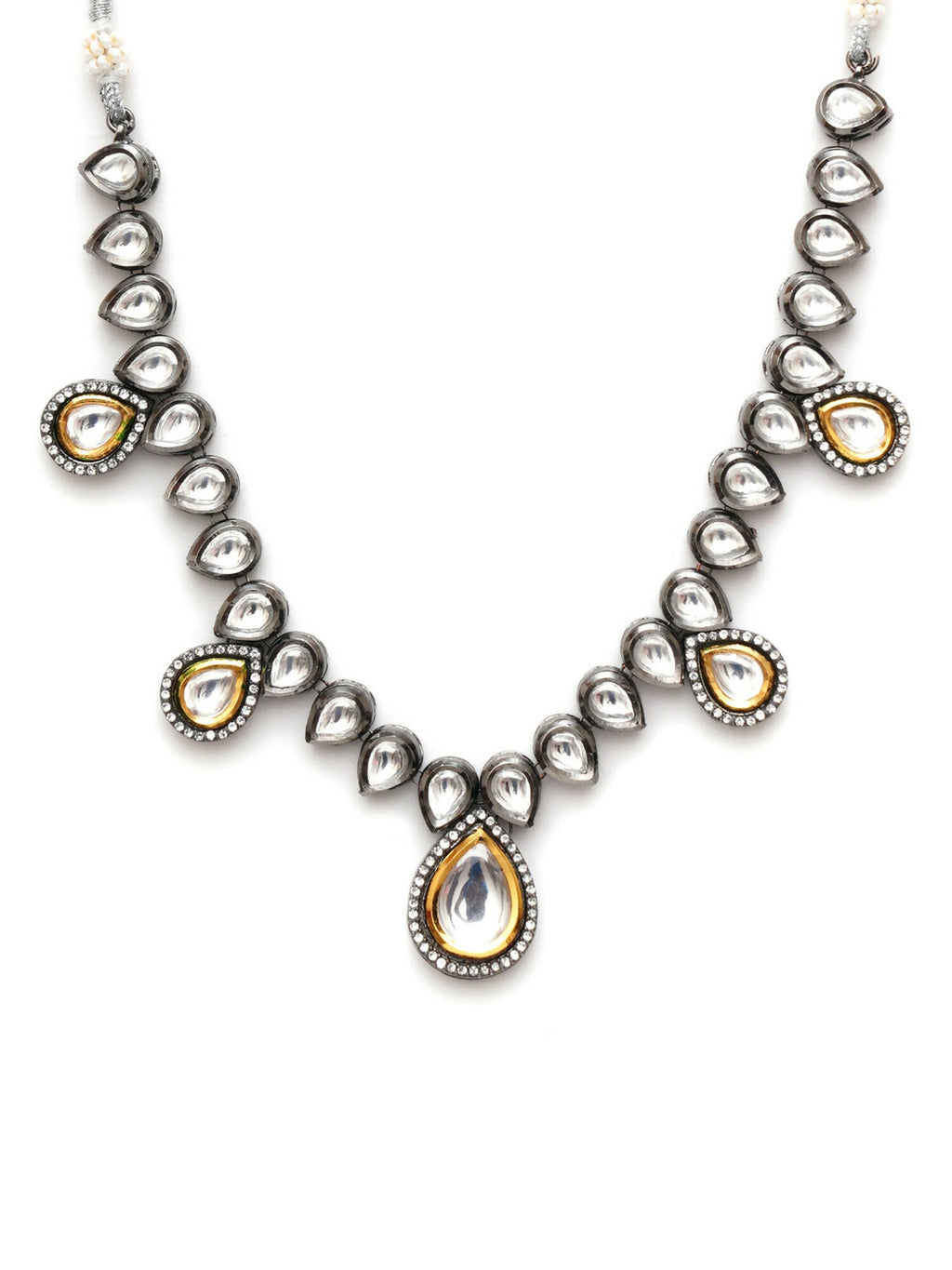 Dual Tone Kundan Neckpiece (silver) - Ruby Raang